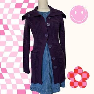 Y2K Purple Button-Up Knit Cardigan size Small